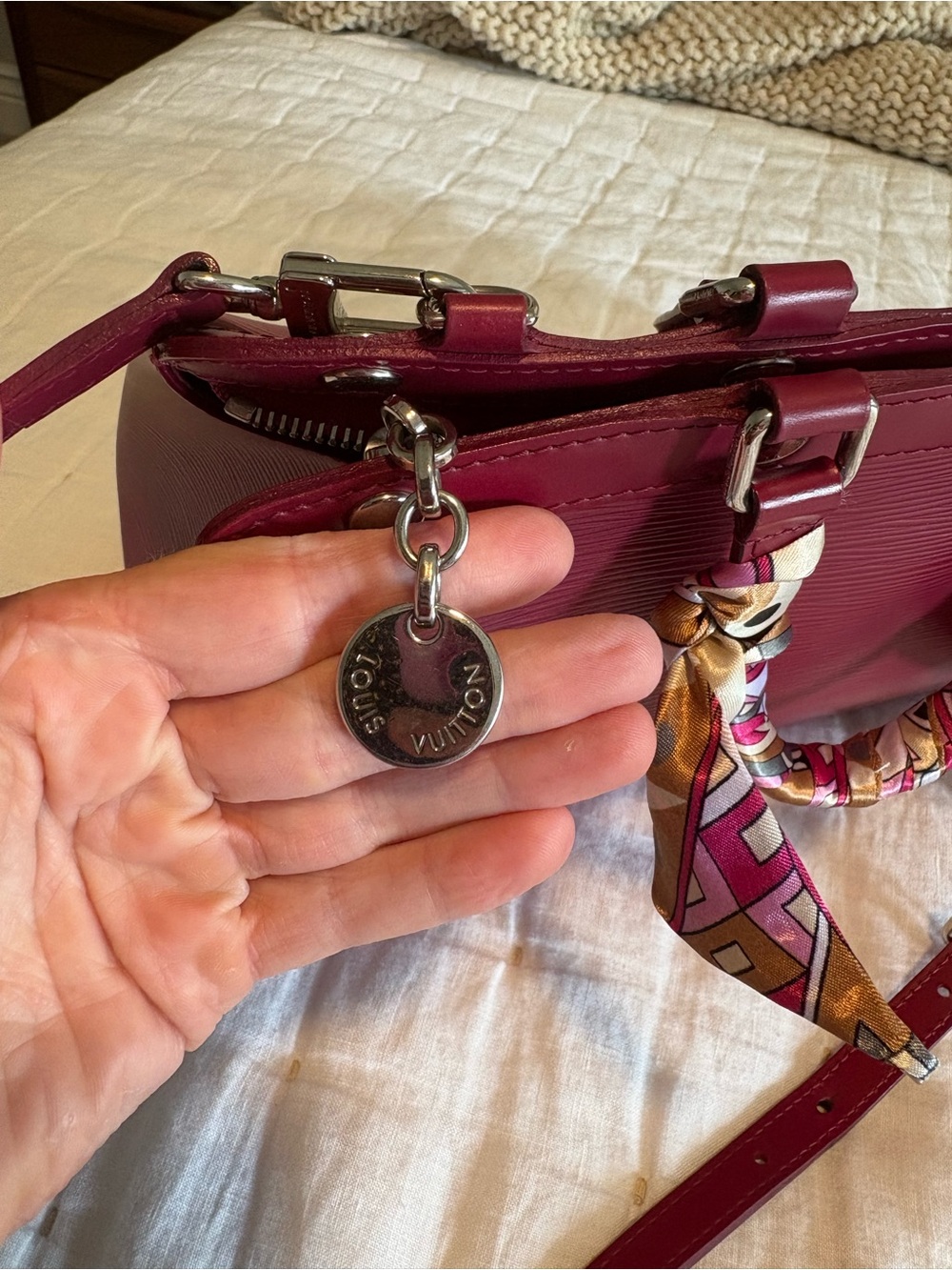 Louis Vuitton Brea MM Burgundy/Pink Epi Leather Satchel with Scarf Accent, VGUC! - Picture 13 of 16